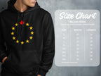 Black Gildan 18500 hooded sweatshirt with yellow stars and red maple leaf on front.