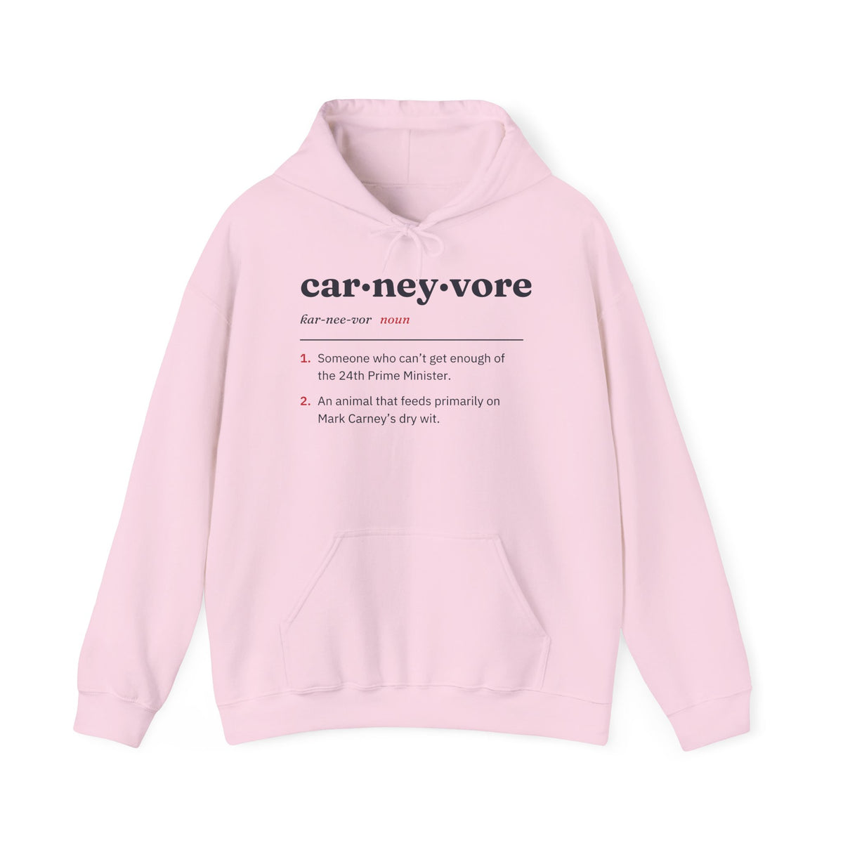 Pink hoodie with "carneyvore" definition printed on front.