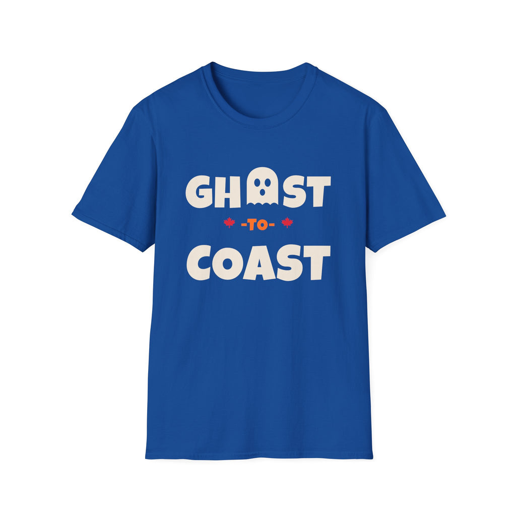 Blue t-shirt with "GHOST -TO- COAST" text and ghost graphic.