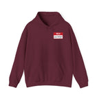 Maroon hoodie with a red name tag reading "HELLO my name is LAKE ONTARIO (STILL)".