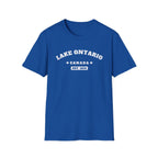 Blue t-shirt with "Lake Ontario Canada Est. 1615" distressed text.