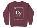 Maroon sweatshirt with white "Carneyium" periodic table element graphic.