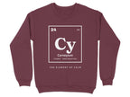 Maroon sweatshirt with white "Carneyium" periodic table element graphic.