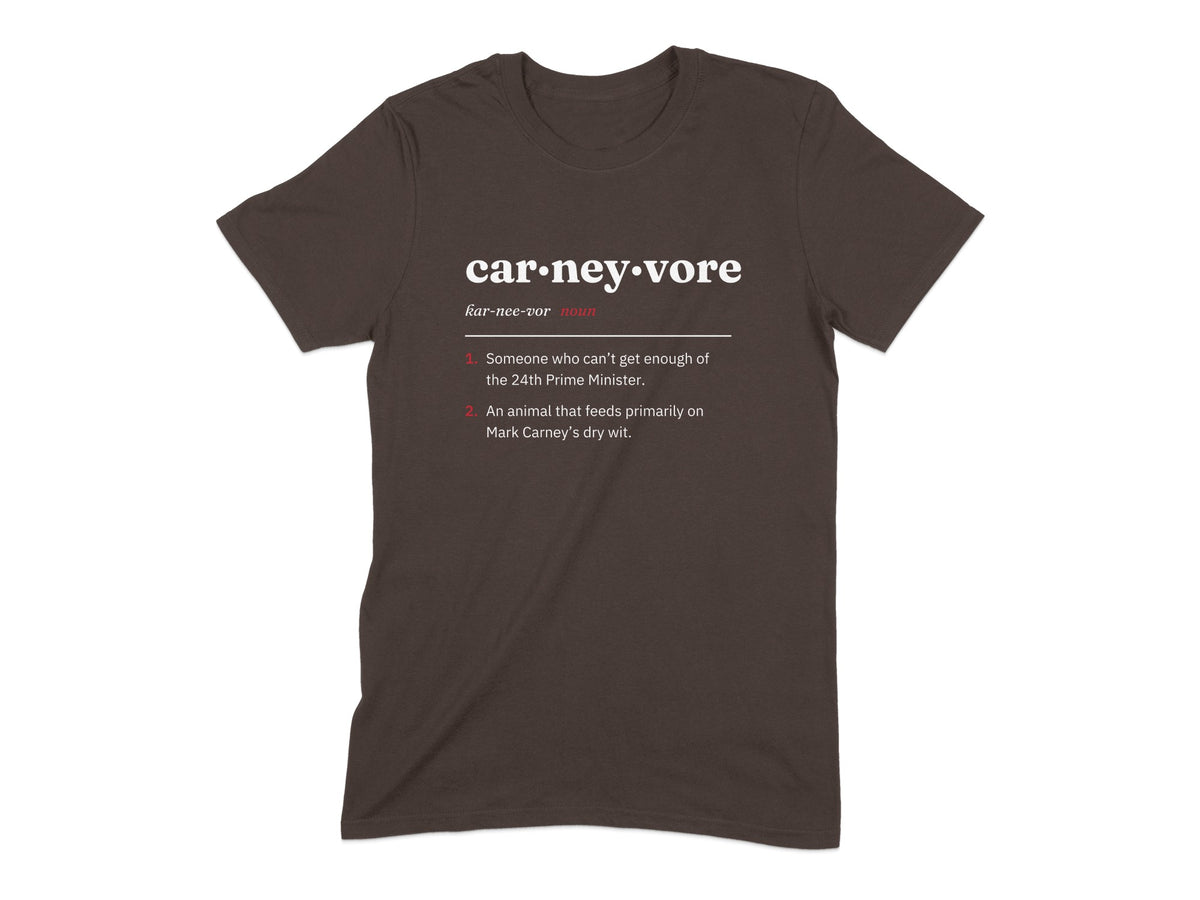 Brown t-shirt with "carneyvore" definition.