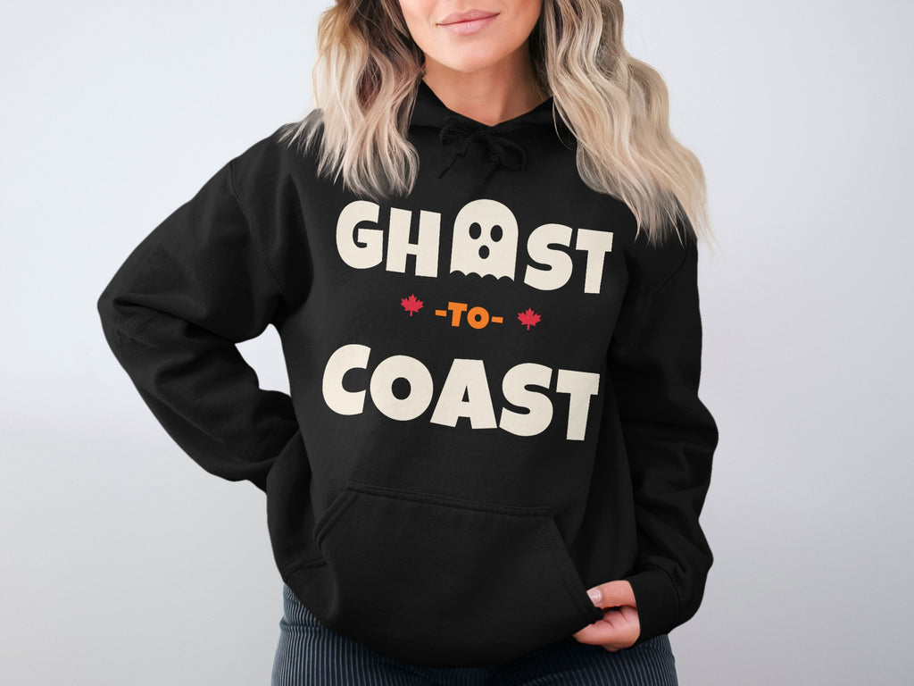 Black hoodie with "GHOST TO COAST" text and ghost graphic.