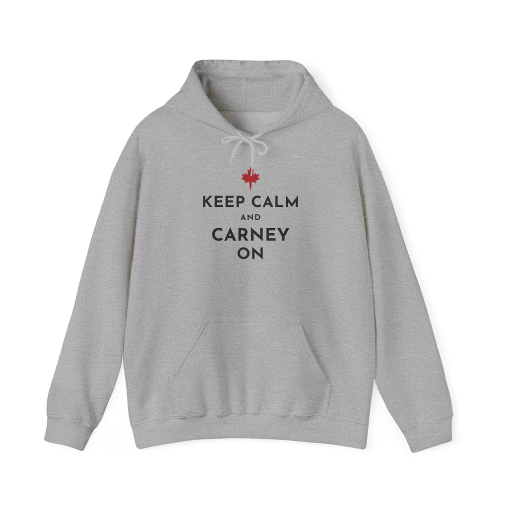Grey hoodie with "Keep Calm and Carney On" text and a Canadian maple leaf.