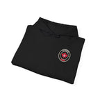 Black hoodie with Alberta Canada embroidered logo on chest
