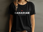 Black t-shirt with "CANADIAN BY CHOICE" text and a red maple leaf.