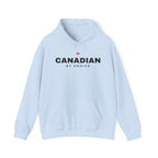 Light blue hoodie with "CANADIAN BY CHOICE" and a maple leaf graphic.