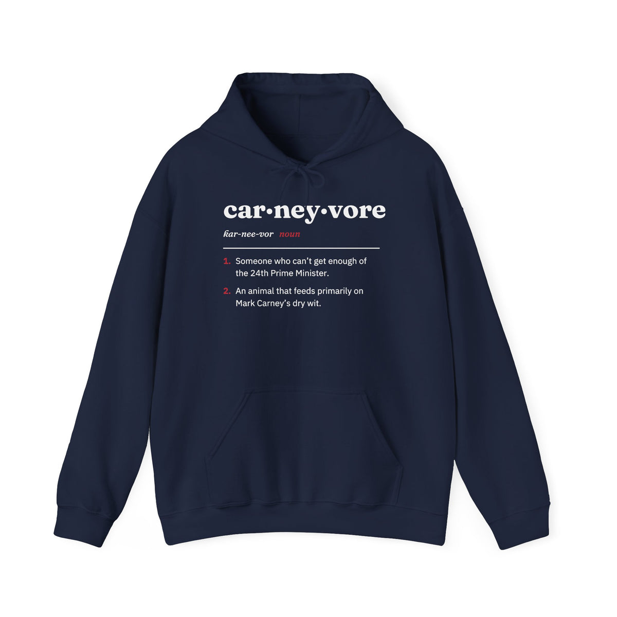 Navy hoodie with "carneyvore" dictionary definition printed on the front.