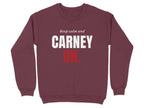 Maroon crewneck sweatshirt with "keep calm and CARNEY ON." text.