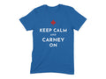 Blue t-shirt with Keep Calm and Carney On text and red maple leaf.