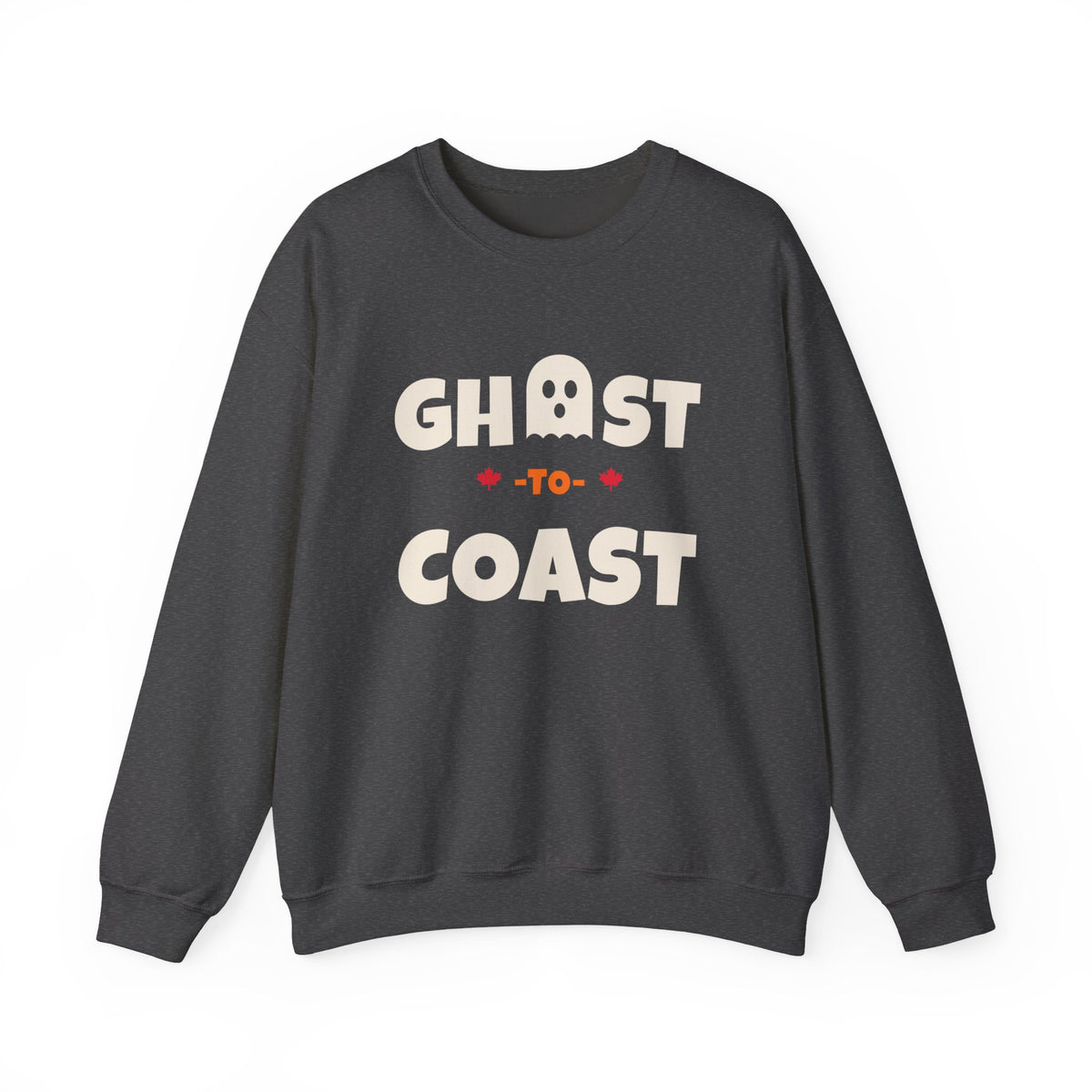 Dark gray sweatshirt with "Ghost to Coast" text and a ghost graphic.