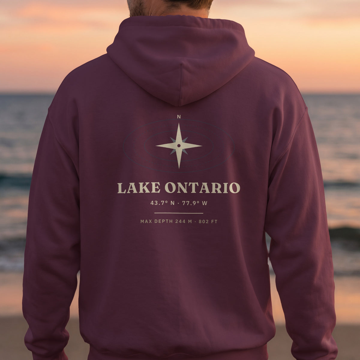 Lake Ontario Nautical Compass Back Print Hoodie