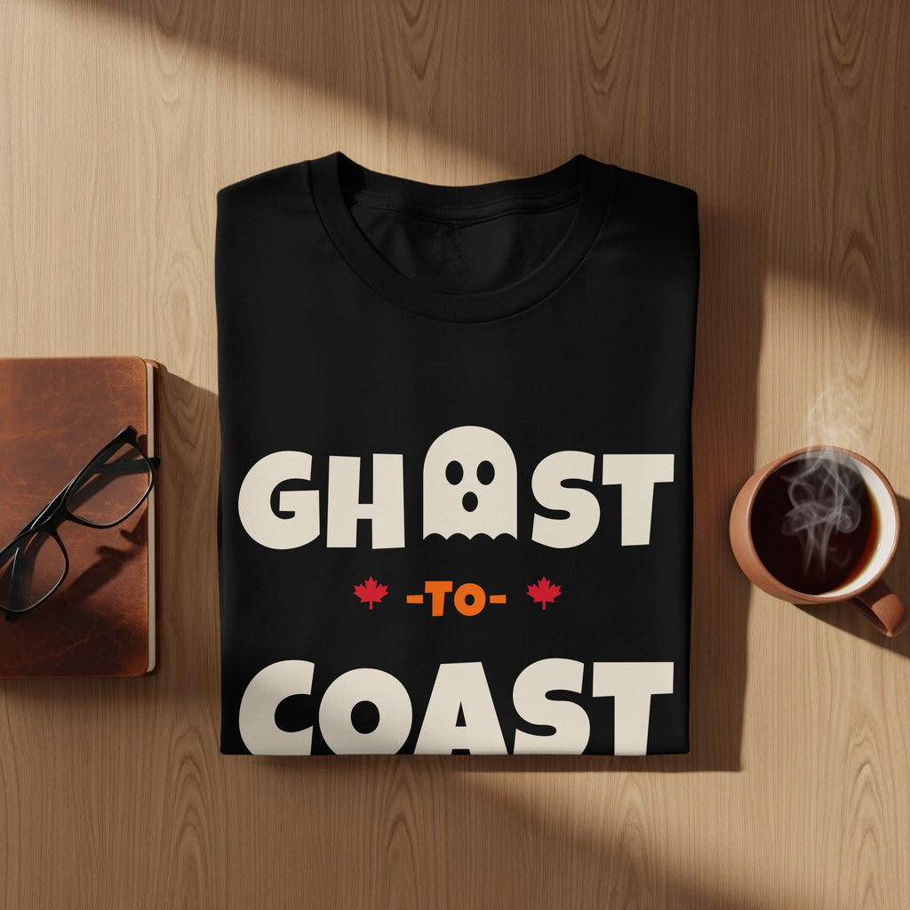 Black t-shirt with "GHOST -TO- COAST" text and ghost graphic.