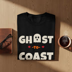 Black t-shirt with "GHOST -TO- COAST" text and ghost graphic.