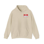 Beige hoodie with "Hello my name is Lake Ontario (Still)" name tag.