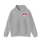 Light grey hoodie with a red name tag saying "HELLO my name is LAKE ONTARIO (STILL)".