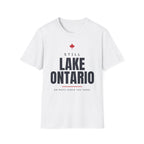 White t-shirt with red maple leaf and text "Still Lake Ontario On Maps Since The 1600s".