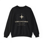 Black sweatshirt with Lake Ontario coordinates and depth information.