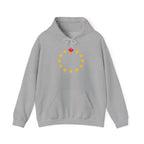 Gray hoodie with a red maple leaf and yellow stars in a circular design.
