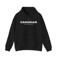 Black hoodie with "CANADIAN BY CHOICE" and a red maple leaf graphic.