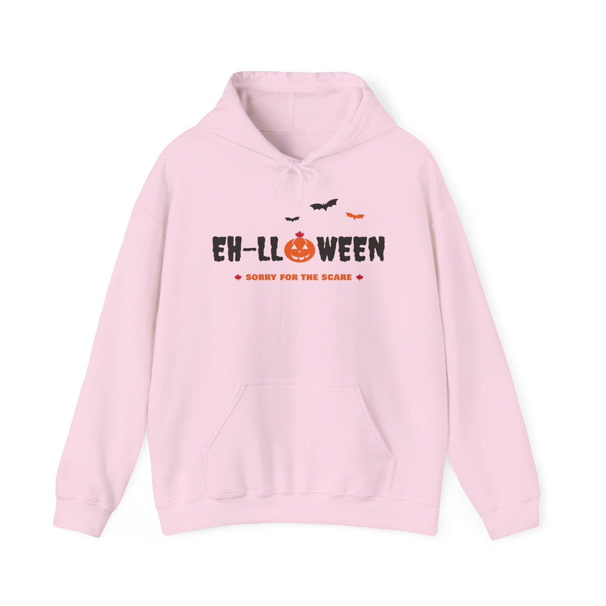 Pink hoodie with "EH-LLoWEEN" text and bats graphic.
