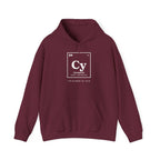 Maroon hoodie with "Cy Carneyium" in a periodic table element design.