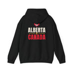 Black hoodie with "Alberta is Canada" text and a red ribbon graphic.