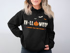 Black hoodie with "EH-LLWEEN" text, pumpkin, and bats, saying "SORRY FOR THE SCARE."