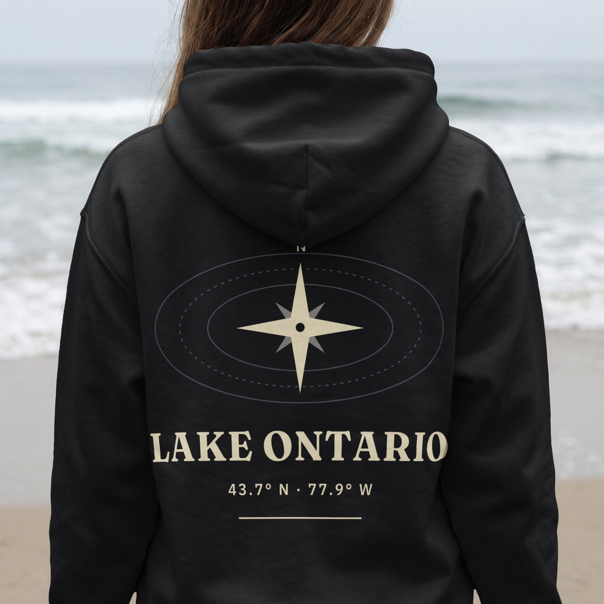 Lake Ontario Nautical Compass Back Print Hoodie