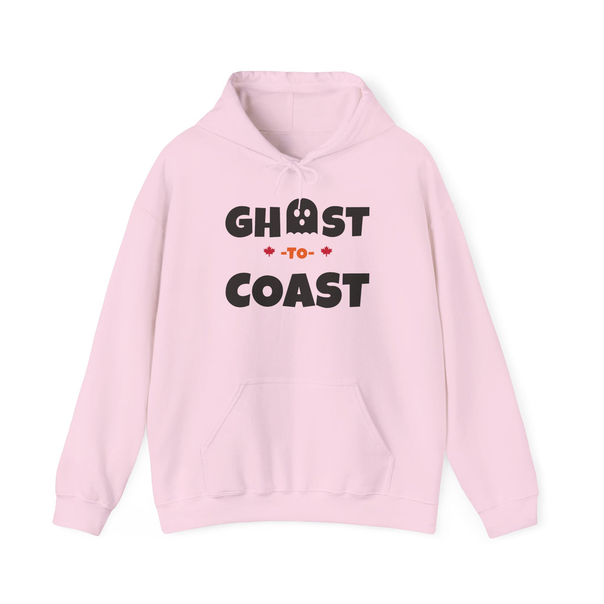 Light pink hoodie with "GHOST-TO-COAST" graphic featuring a ghost icon.