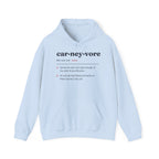 Light blue hoodie with "carneyvore" definition printed on the front.