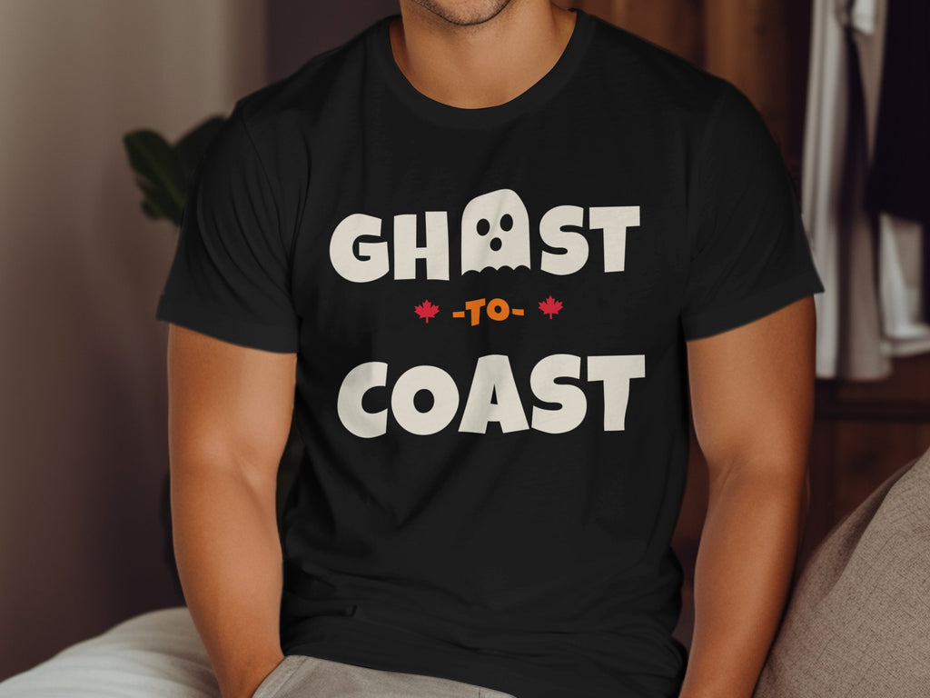 Black t-shirt with white text "GHOST-TO-COAST" and small Canadian flags.