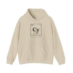 Beige hoodie with "Cy Carneyium The Element of Calm" in black text.
