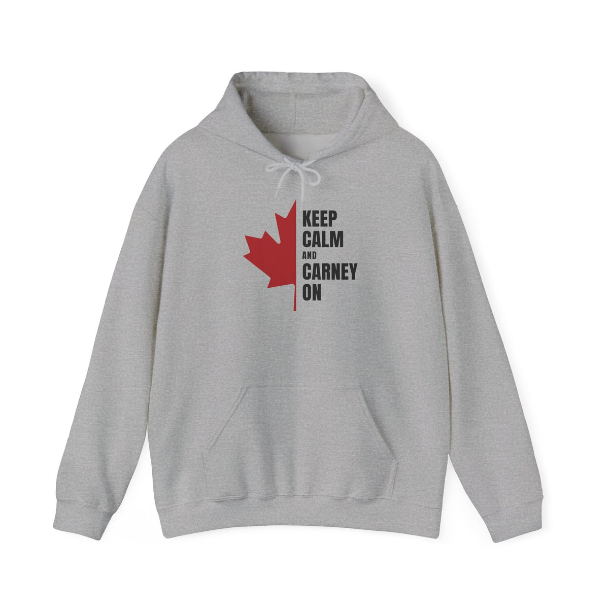 Grey hoodie with a red maple leaf and "KEEP CALM AND CARNEY ON" text.