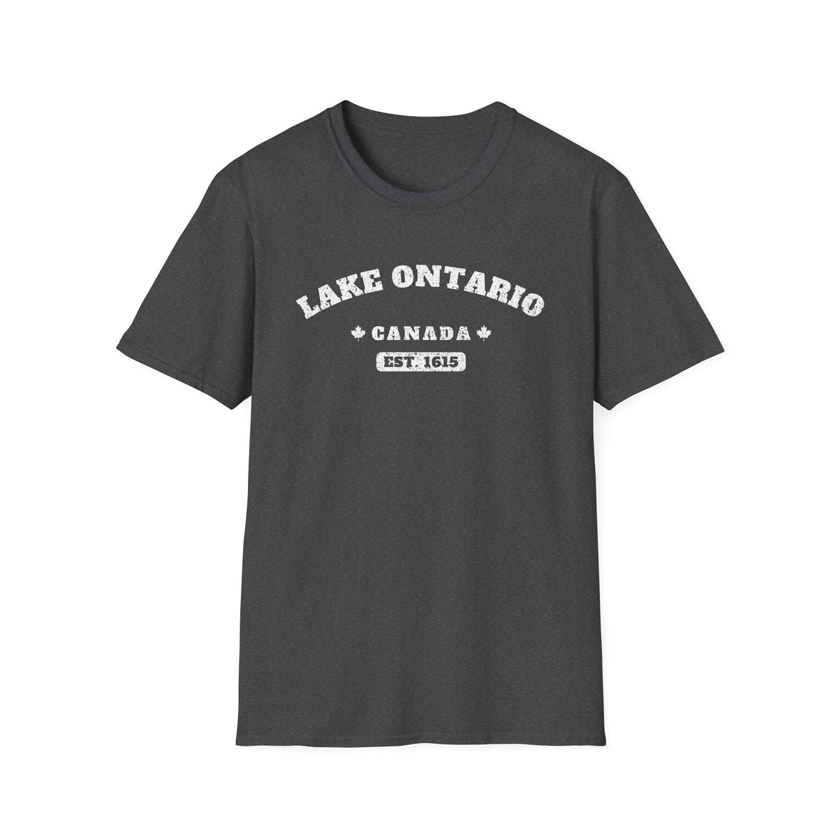Dark gray t-shirt with "LAKE ONTARIO CANADA EST. 1615" graphic.