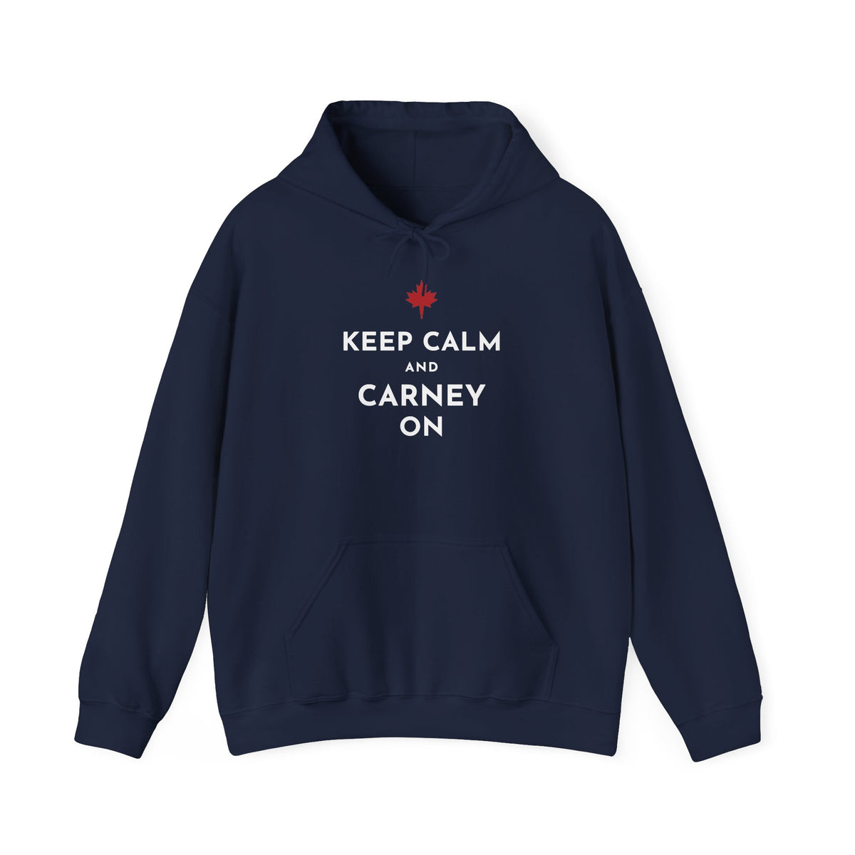 Navy blue hoodie with "Keep Calm and Carney On" text and a red maple leaf.