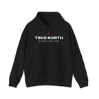 Black hoodie with "TRUE NORTH" and a red maple leaf above "STRONG AND FREE".