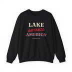 Black sweatshirt with "Lake Ontario America Corrected" text and a red line through America.