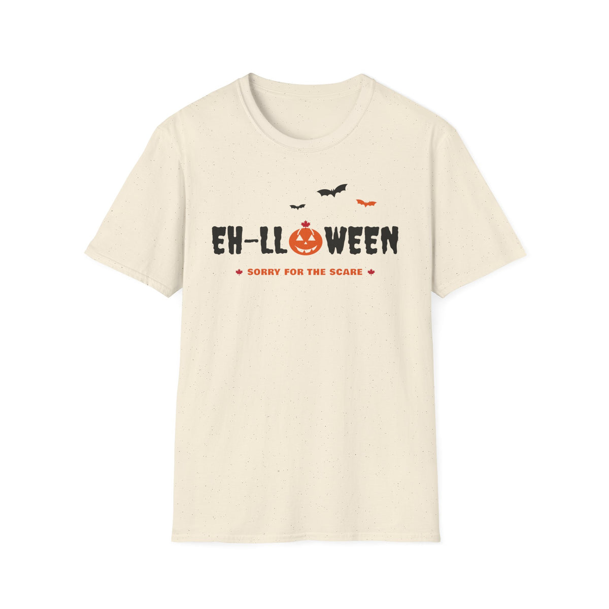Light-colored t-shirt with "EH-LLOWEEN" text and bats, and "SORRY FOR THE SCARE" below.