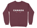 Maroon sweatshirt with "CANADA EST. 1867" and a maple leaf in white text.