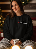 Black sweatshirt with red maple leaf and "The Bold Canadian" text.