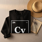Black sweatshirt with "24 PM Cv" text in a periodic table design.