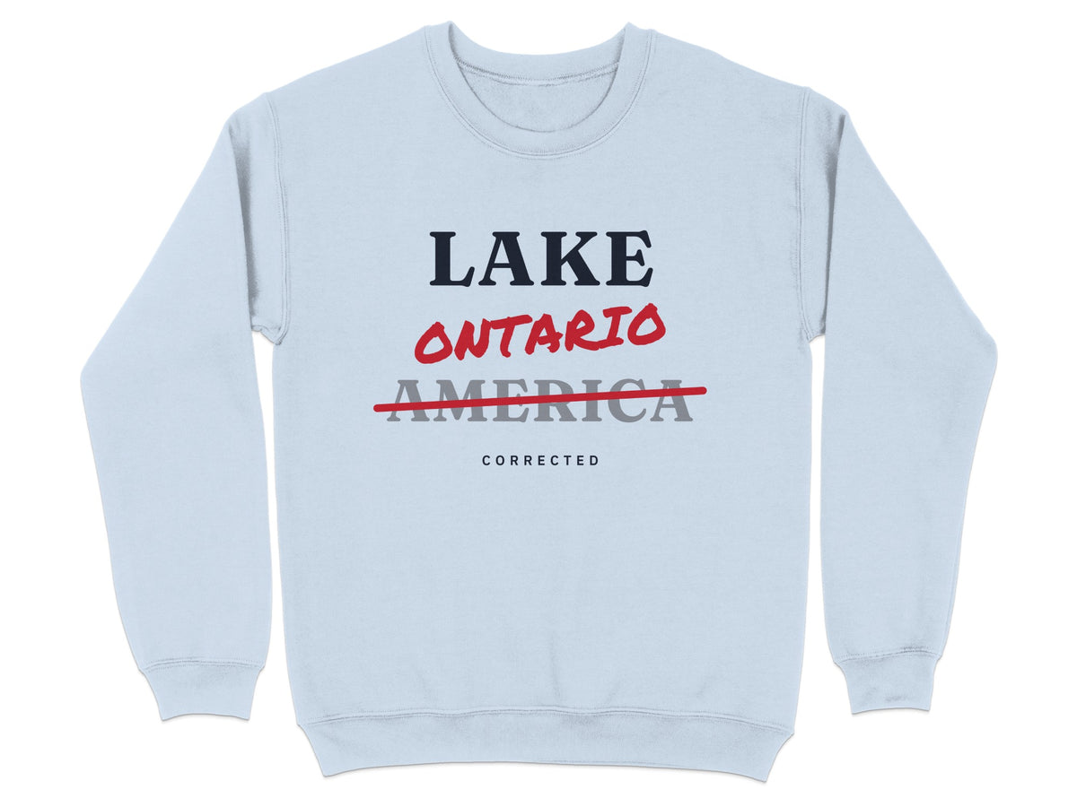 Light blue sweatshirt with "LAKE ONTARIO" and "AMERICA" text, corrected.
