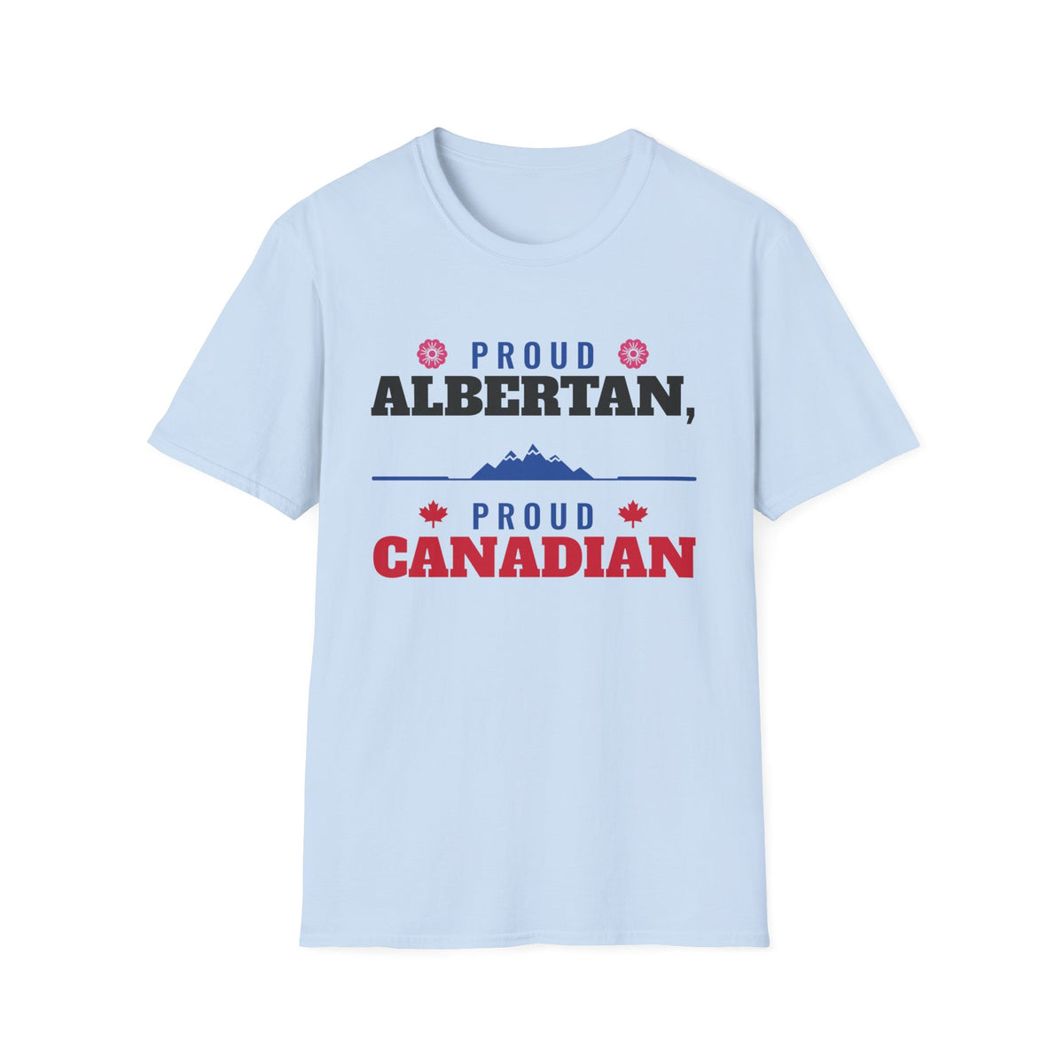 Light blue t-shirt with "Proud Albertan" and "Proud Canadian" text.