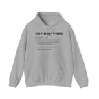 Grey hoodie with "carneyvore" definition: someone who can't get enough of Mark Carney.
