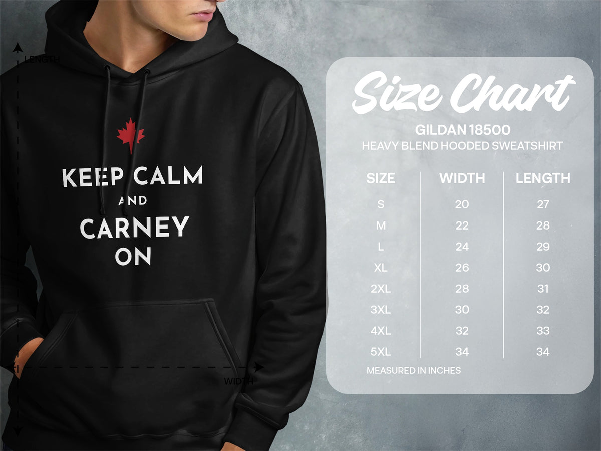 Black Gildan 18500 hooded sweatshirt with "Keep Calm and Carney On" text.