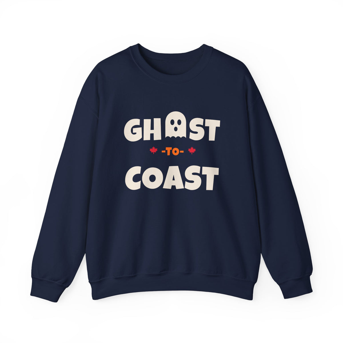 Navy sweatshirt with "Ghost-to-Coast" text and ghost graphic.