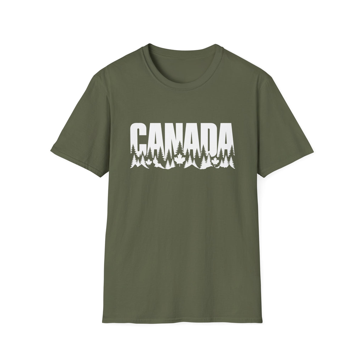 Green t-shirt with white "CANADA" text and a forest silhouette.